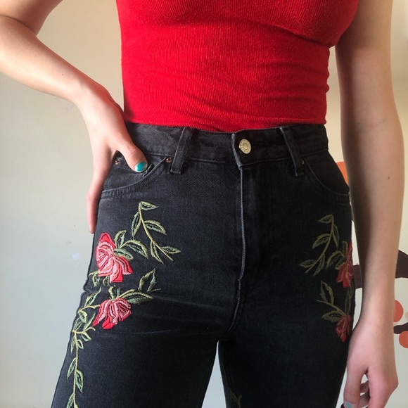 Topshop Embroidered Black Jeans - Picture 2 of 8